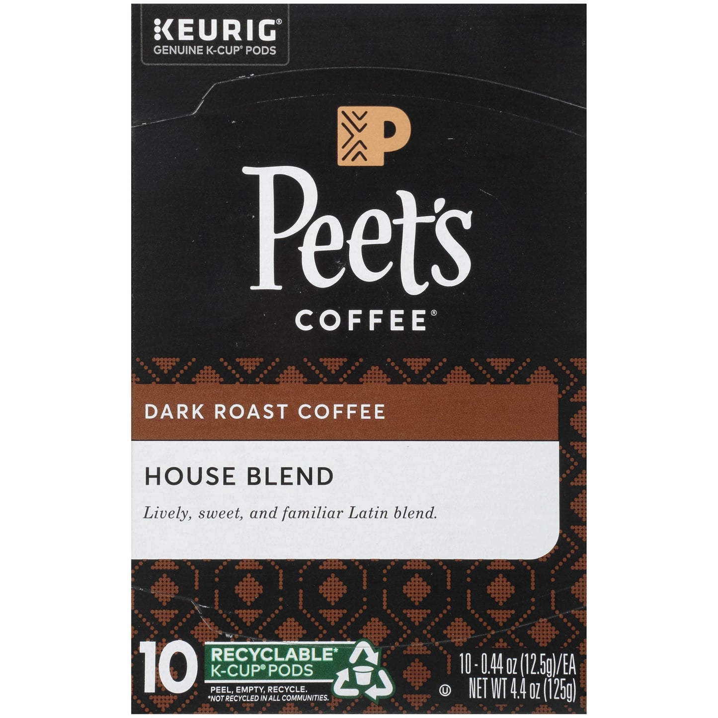 Peet's Coffee House K Cup Coffee Pods for Keurig Brewers, Dark Roast, 10 Pods, 4.4 oz