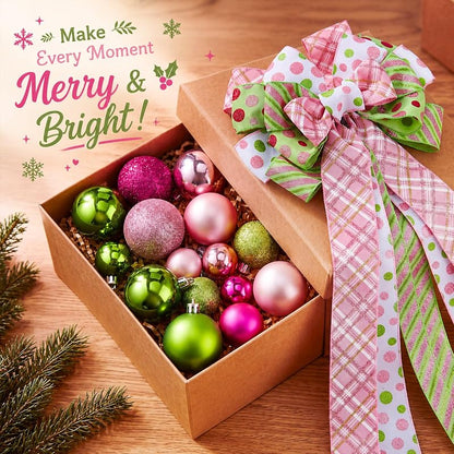 Gejoy 32 Pcs Pink & Lime Green Christmas Tree Decoration Set - Variation: Pink Green Christmas