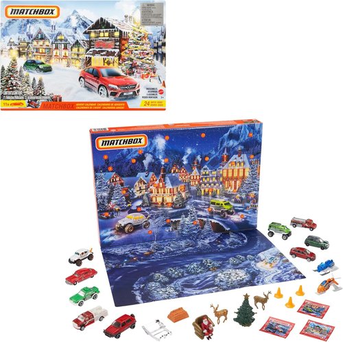 Matchbox Advent Calendar - 24 Surprises with 11 Authentic 1:64 Scale Cars & Holiday Accessories | Perfect Gift for Kids 3+