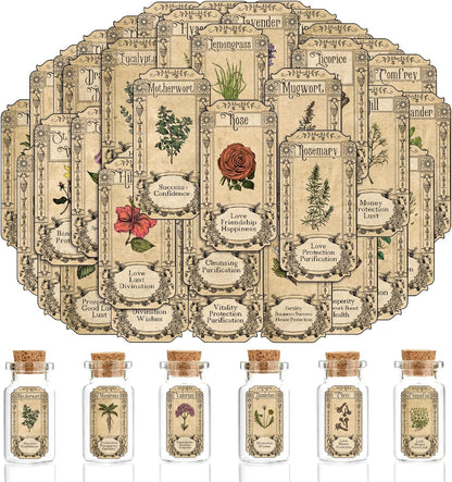 Skiennix 72Pcs Vintage Herb Spice Labels - Apothecary Stickers for Jars & Bottles