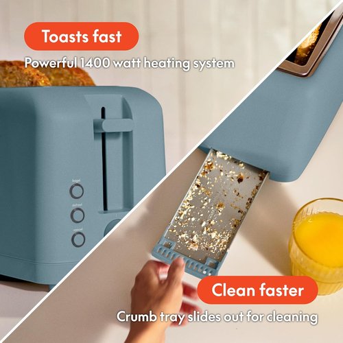 Bella 4-Slice Slim Toaster - 10” Long Slot with 6 Shade Settings & Reheat Function | Anti-Jam, Auto Shutoff, Surf Color