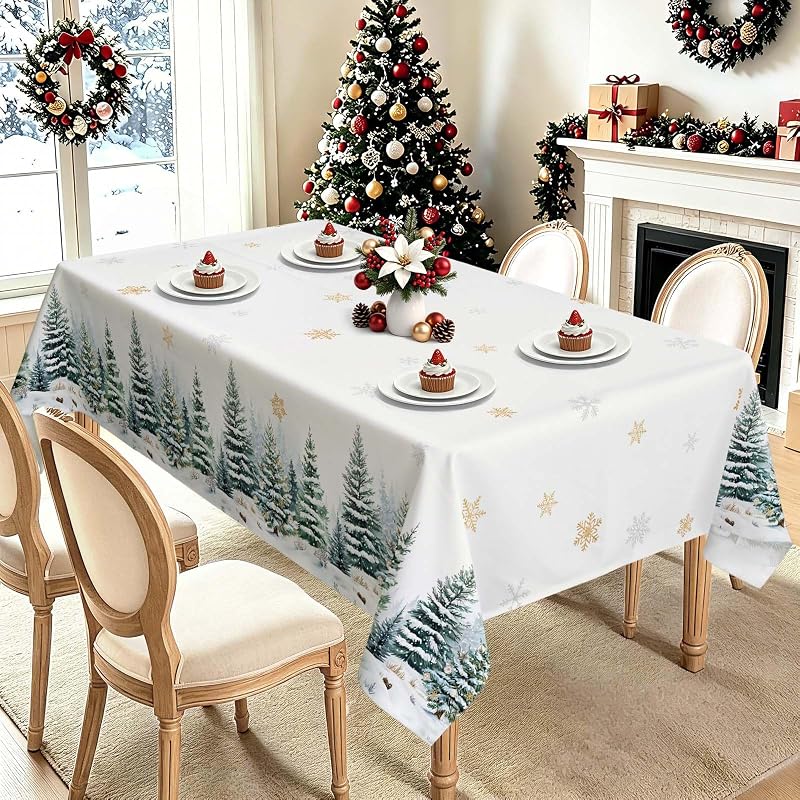 Christmas Forest Pine Snowflake Rectangle Table Cloth 60x84 Inch - 60x84in