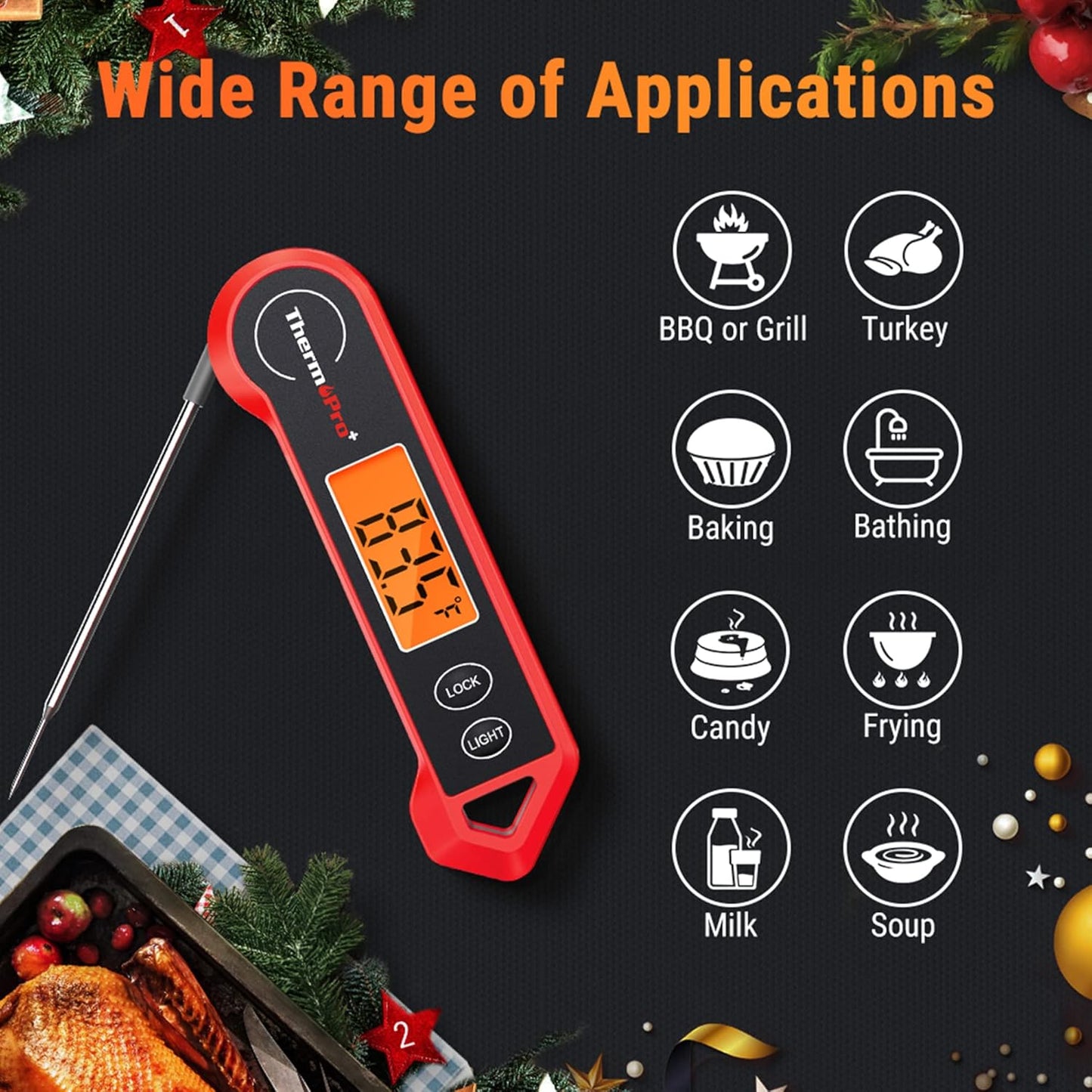 TempPro Waterproof Digital Meat Thermometer - Ambidextrous Backlit & Motion Sensing for BBQ, Grilling & Cooking