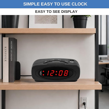 Digital Alarm Clock with Red LED Display – Snooze & Battery Backup, Bedside Desk Clock