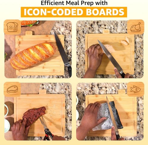 Bamboo Cutting Board Set by [Brand Name] - 4-Piece Charcuterie & Chopping Boards | BPA-Free, Juice Groove