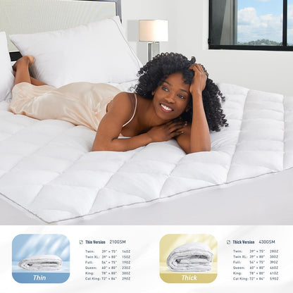 Sunflower Queen Mattress Pad - Hypoallergenic Cotton Cover with Extra Deep Pocket (18-22")