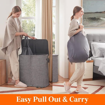 Lifewit Double Laundry Hamper - Large Collapsible Basket with Lid & Removable Bags | 155L Grey
