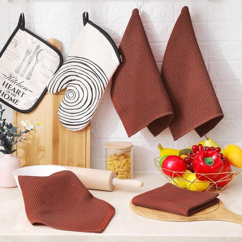 Homaxy 100% Cotton Dish Cloths - Ultra Soft, Absorbent & Quick Drying | 12x12 Inches, 6-Pack, Rust
