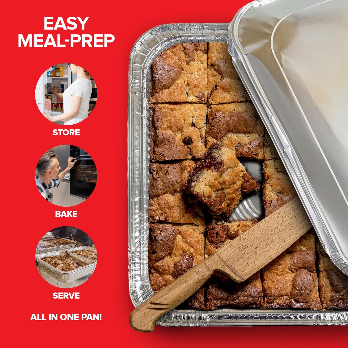 (Set of 30) 9 x 13 Disposable Aluminum Pans with Lids - (30) Heavy Duty Foil Pans with Lids 9x13 (30) Foil Pan Covers, Food Catering Containers for Baking, Cooking, Heating, Storage, Holiday Meal Prep