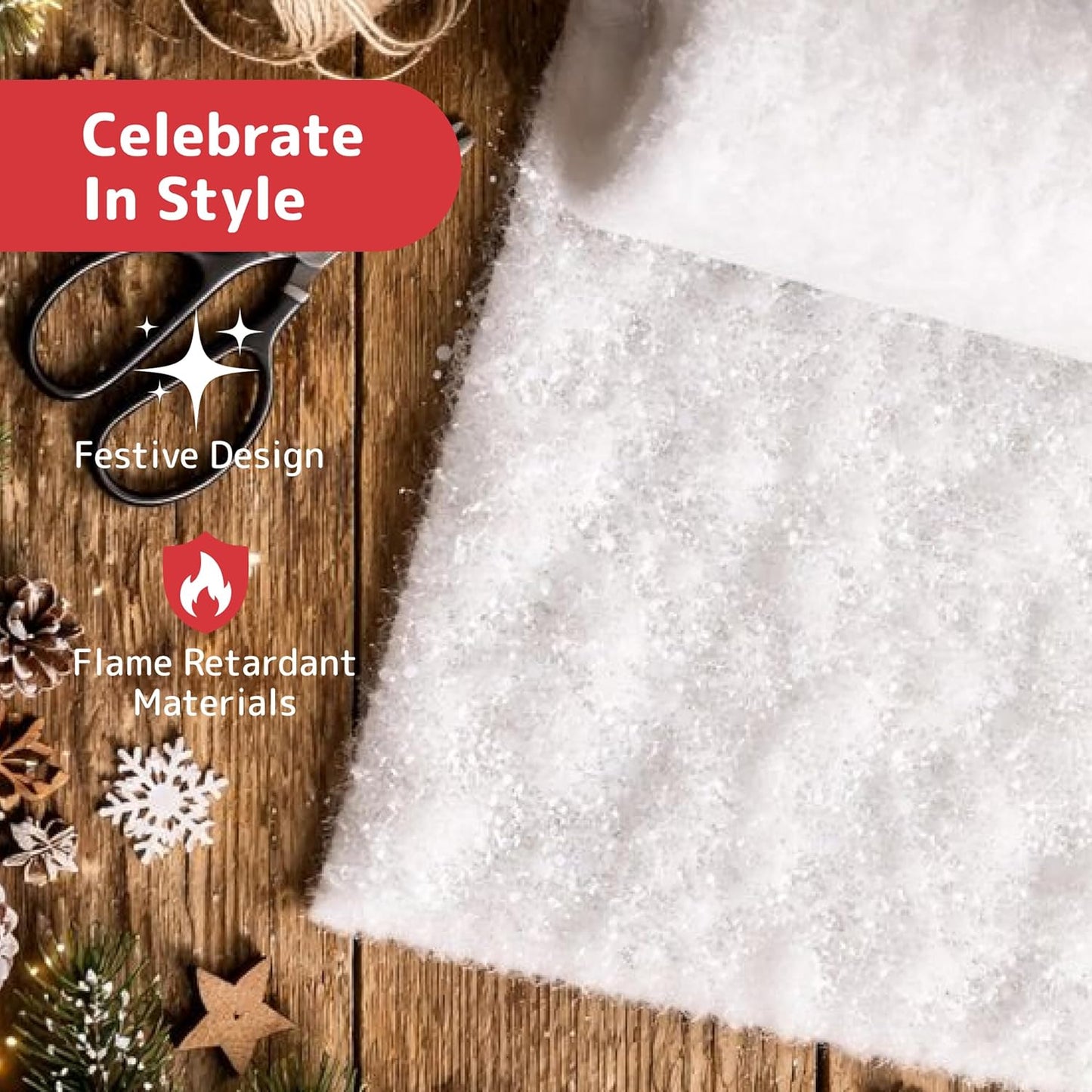 Prextex Artificial Snow Roll - Large Fluff for Christmas Displays | 94"x31" Thick White Blanket for Holiday Decor