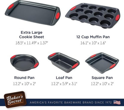 Baker's Secret Bakeware Set - 5 Nonstick Baking Pans for Perfect Cookies & Cakes - Black, Oven Safe