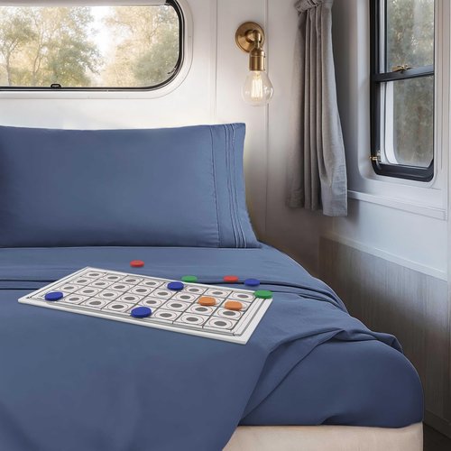 Hearth & Harbor Short Queen Sheets for RV, Navy Blue RV Queen Sheets, Silky Soft 1800 Microfiber Bed Sheet for Camper, 4 Piece RV Bedding with Pillowcases