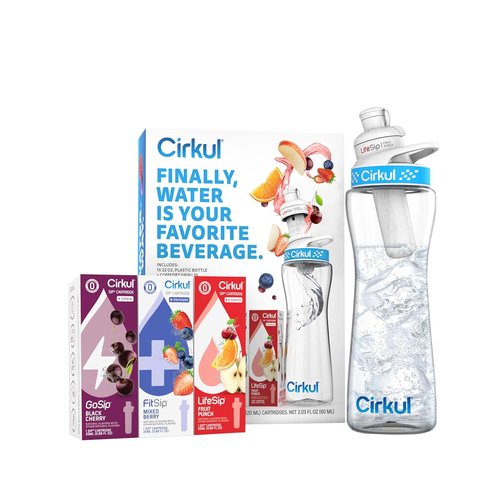 Cirkul 22oz BPA-Free Water Bottle Starter Kit - Blue Lid & 3 Flavor Cartridges (Fruit Punch, Mixed Berry, Black Cherry)