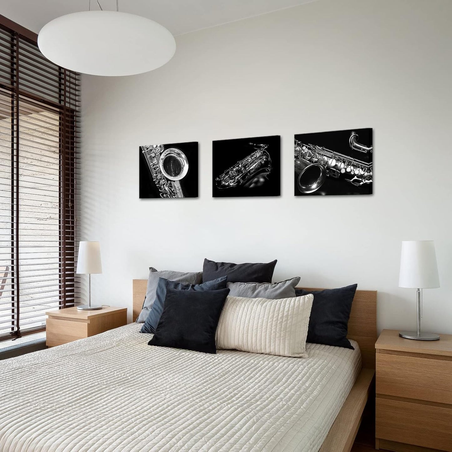 OuElegent Canvas Wall Art - Black and White Saxophone Print for Jazz Bar | 12"x16" Set of 3