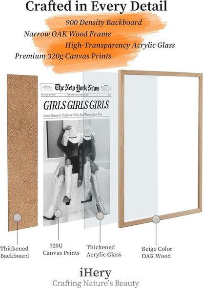 iHery Framed Cowgirl Wall Art - Trendy Black and White Canvas Decor | Large 16x20in Natural Oak for Bedroom & Living Room