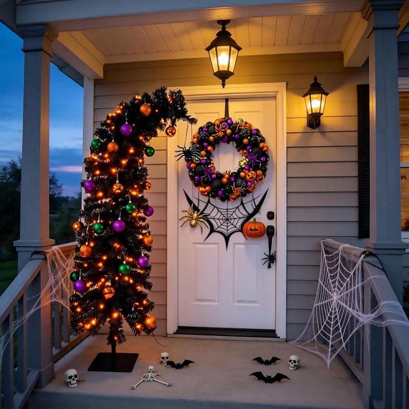 5ft Prelit Black Halloween Tree with 100 Orange Lights - Variation Black+5ft