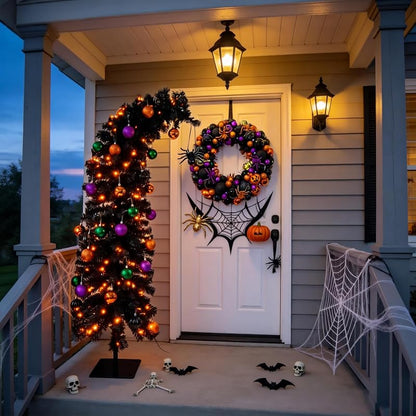 5ft Prelit Black Halloween Tree with 100 Orange Lights - Variation Black+5ft
