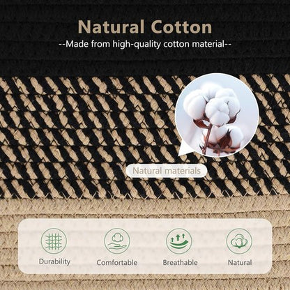 ECDYQXVU Cotton Rope Storage Basket - Woven Organizer for Shelves, Clothes & Towels | 15x10x9 Inches, Gradient Black/Brown