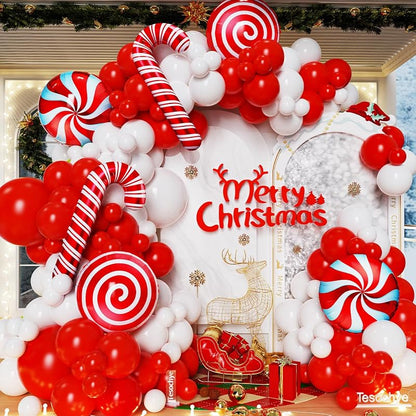 Christmas Balloon Garland Arch Kit with Red and White Candy Cane Balloons