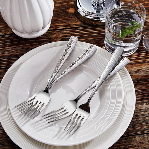 KEAWELL Premium Hammered Silverware Set - 18/10 Stainless Steel, Service for 4/8/12, Dishwasher Safe