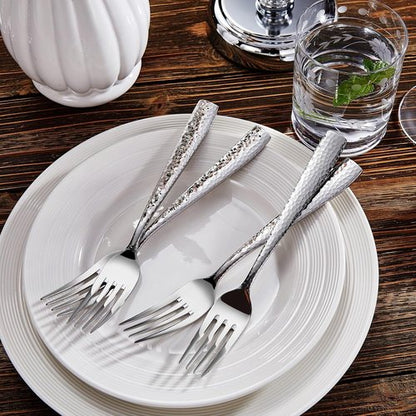 KEAWELL Premium Hammered Silverware Set - 18/10 Stainless Steel, Service for 4/8/12, Dishwasher Safe