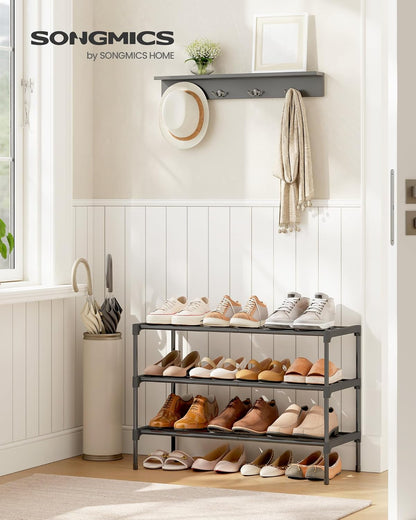 SONGMICS 3-Tier Shoe Rack - Compact Metal Organizer for Entryway & Bedroom | Stackable, Black, 11.8 x 24.5 x 19.1 Inches