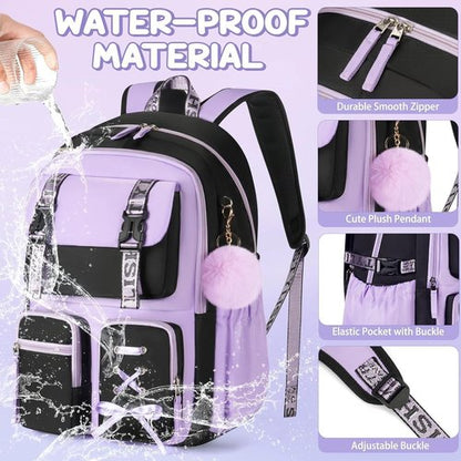 Fimibuke Girls' Backpack Set - 3 PCS Waterproof Backpack with Lunch Box & Pencil Case | Ideal for School, All Ages