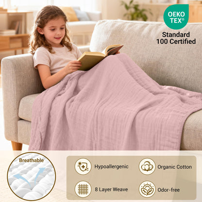 ZPECC Muslin Baby Blanket Thicker, 30x40 Organic Cotton Newborn Receiving Quilt Hypoallergenic for Baby Essentials Swaddle Crib Stroller, Pink
