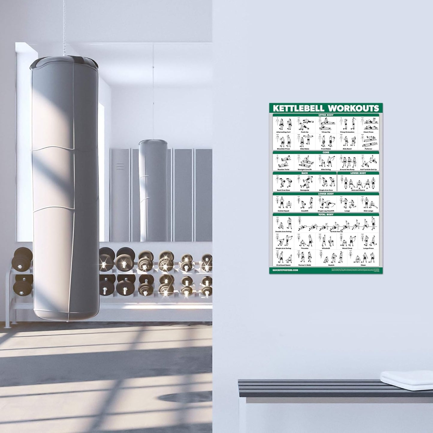 Palace Learning QuickFit Dumbbell & Kettlebell Exercise Poster Set - Laminated 2 Chart Set (18" x 24")