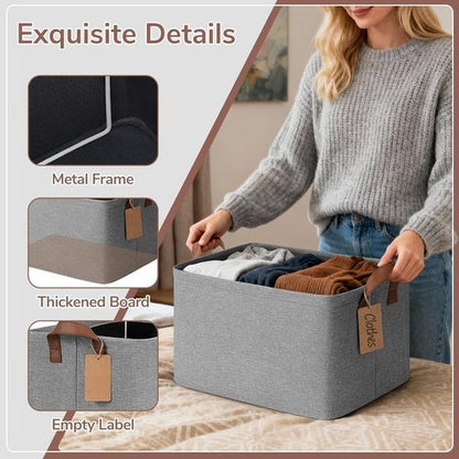 CHICVITA Large Storage Baskets - Foldable Organizers for Clothes & Toys | 16.8" x 11" x 9.8", Gray