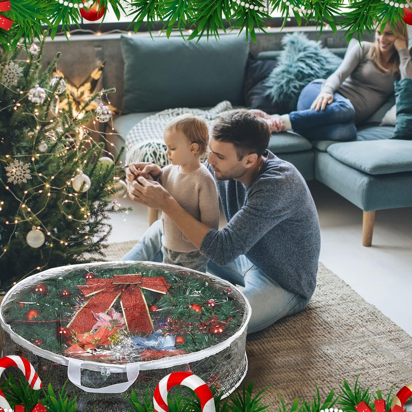 ProPik Christmas Wreath Storage Bag - 24" Clear Waterproof Container with Handles | 2-Pack