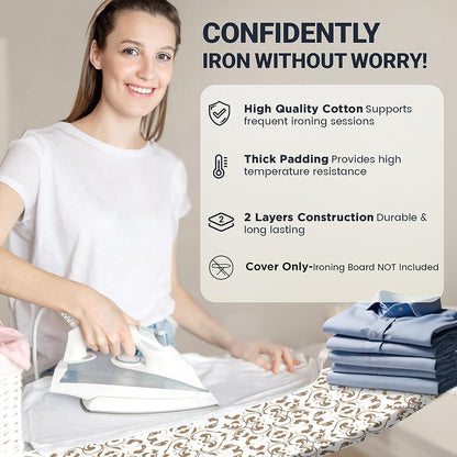 UniSimp Ironing Board Cover - Extra Thick Natural Cotton, Scorch & Stain Resistant | 18"x49" Taupe
