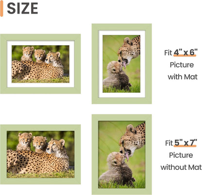 Upsimples 5x7 Picture Frame - Versatile Display for 4x6 Photos with Mat or 5x7 Without - Green, 1 Pack