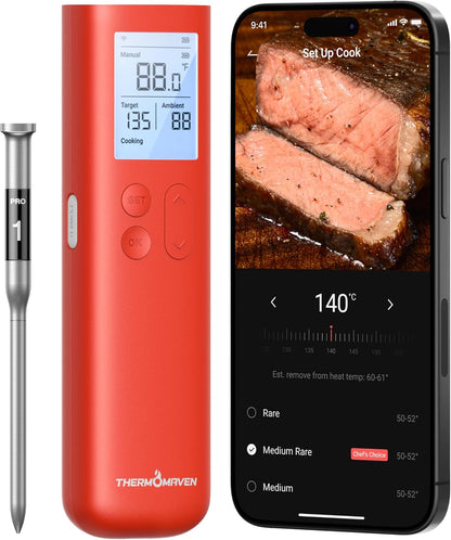 ThermoMaven Smart Bluetooth Meat Thermometer - 10X Enhanced Signal, WiFi Unlimited Range, Certified Accuracy ±0.5°F