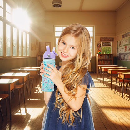 Skiennix 18oz Kids Insulated Water Bottle - BPA-Free Stainless Steel, Leak-Proof Design, Purple Mermaid