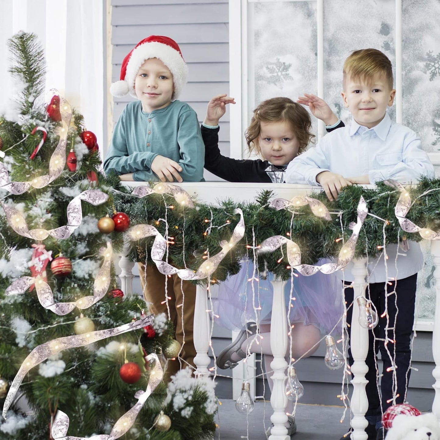 Minetom 33ft Christmas Tree Ribbon String Lights - 100 LED Battery Powered Fairy Lights with Timer
