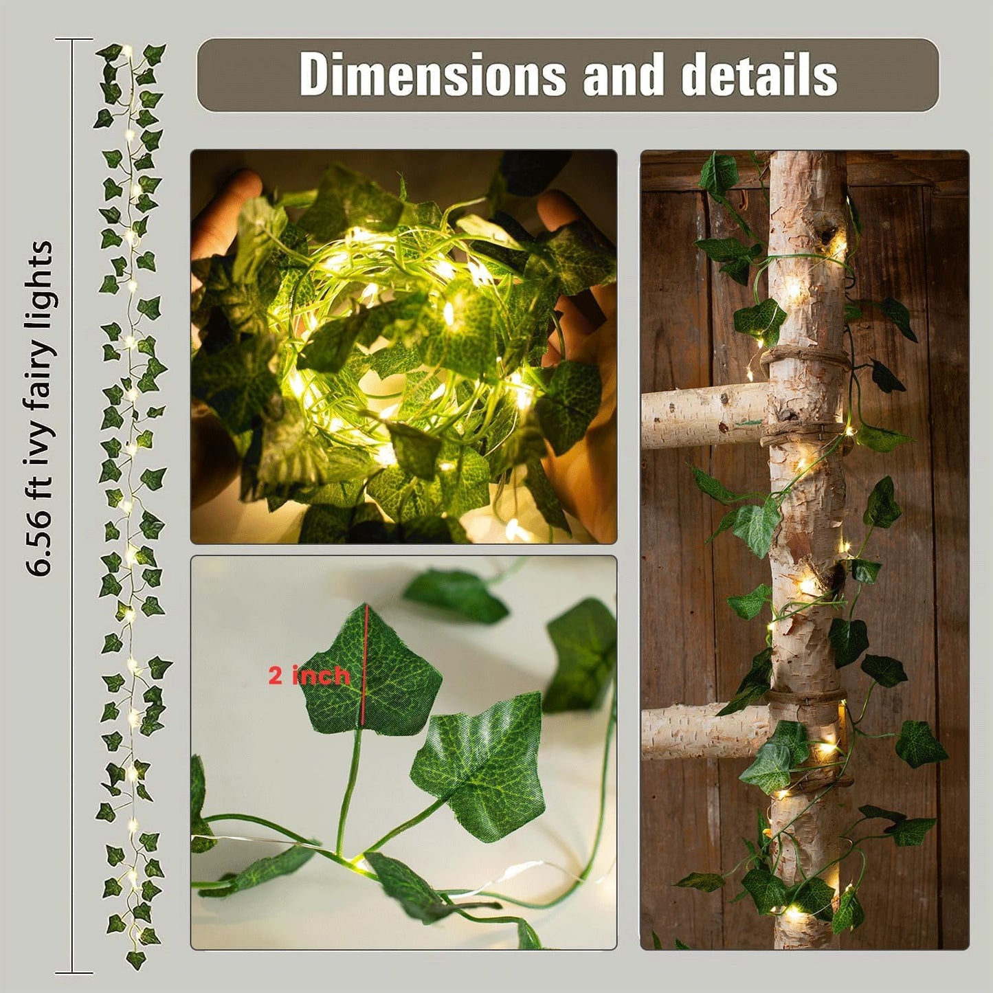 Skiennix Fairy Lights Vine - 40 LEDs Green Ivy String Lights | Battery Operated Decorative Garland for Bedroom & Dorm Decor