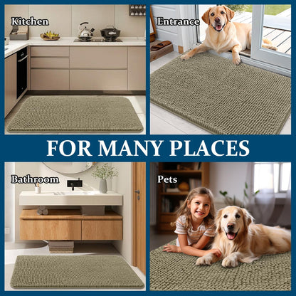OLANLY Dog Door Mat - Absorbent Non-Slip Chenille Mat for Muddy Paws | 59x24 Warm Taupe Indoor Carpet