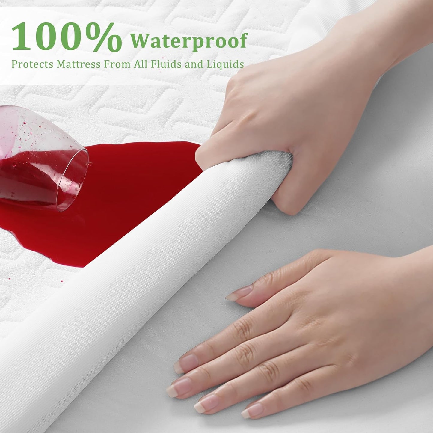 Premium Waterproof Mattress Protector - Queen Size 4D Air Cooling 300GSM | Breathable Noiseless Cover (White)