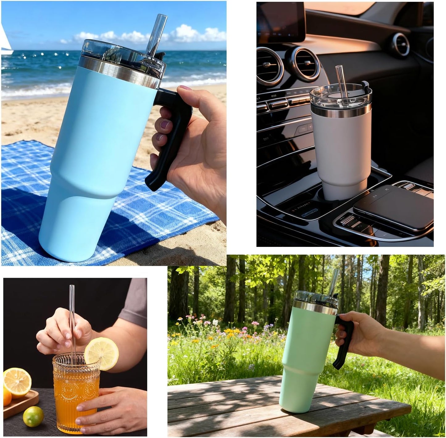 Stanley Adventure Quencher Replacement Straws - 6 Pack Reusable Straws with Cleaning Brush for 40 oz & 30 oz Tumblers