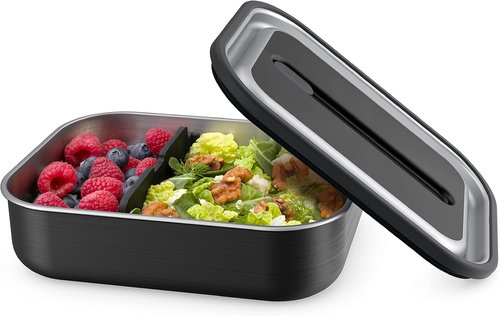 Bentgo MicroSteel Lunch Box - Leak-Proof, Microwave & Oven Safe, Bento-Style with Divider | Carbon Black
