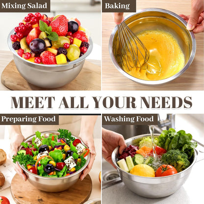 Stainless Steel Mixing Bowls Set by [Brand Name] - 7PCS with Lids for Baking & Meal Prep | Dishwasher Safe, Khaki