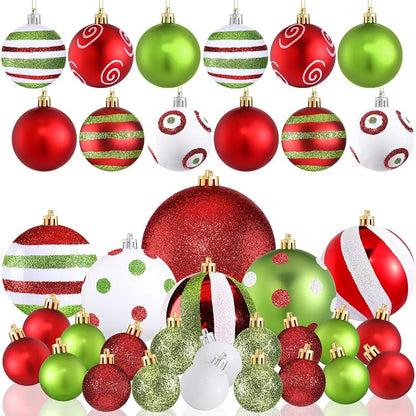 Christmas Ball Ornaments Set - 36 Pcs Red & Green, Glitter & Swirl Design