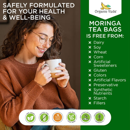 Organic Veda Moringa Tea Bags, Premium Dried Moringa Leaf Tea for Overall Wellness, Non-GMO, Caffeine-Free, & Gluten-Free Organic Tea, 120 Tea Bags