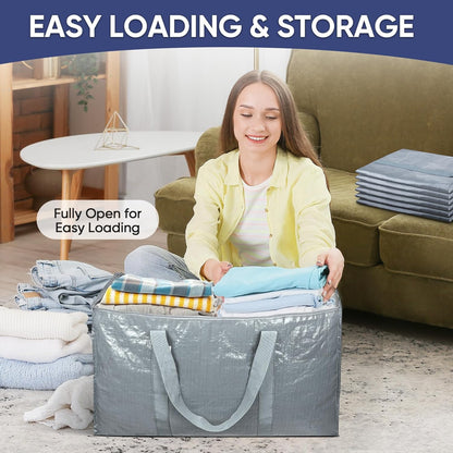 TICONN Extra Large Moving Bags - Heavy Duty Storage with Zippers & Handles | 6 Pack in Light Grey