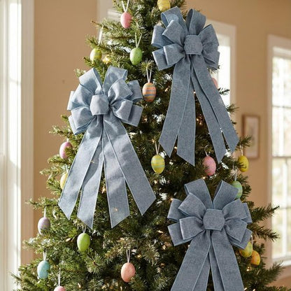 Denim Blue Large Bow - 11x21 Inch Wired Ribbon for Wreaths & Tree Toppers | Perfect for Spring & Patriotic Decor