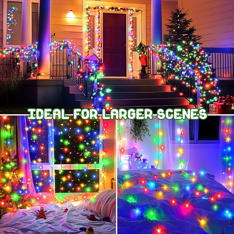 Multicolor Outdoor Battery-Operated Christmas String Lights 100LED 33ft 8 Modes with Timer - 2 Pack