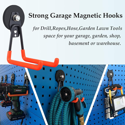 ULIBERMAGNET Magnetic Power Tool Organizer - Heavy Duty Cordless Drill Hooks | Large & Strong, 2-Pack (Orange)