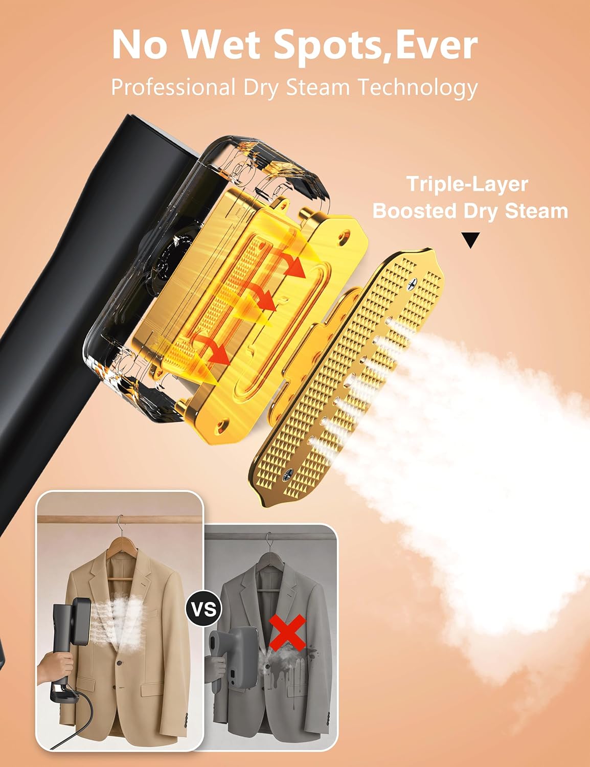Skiennix Portable Handheld Garment Steamer - 200ml Capacity, 1000W Fast Heat-Up, Leak-Proof, Black & Gold