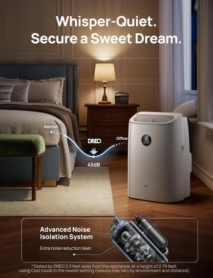 DREO 10000 BTU Portable Air Conditioner - Smart, Quiet Cooling for Bedrooms | APP/Voice/Remote Control